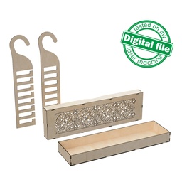 [0182214] DXF, SVG files for laser DIY box gift for father's day, hanger for tie, belt, opening carved cover, Glowforge ready, Material 1/8'' (3.2 mm)