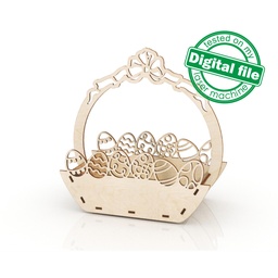 [00187437] DXF, SVG files for laser Easter basket with carved eggs and bow, Vector project, Glowforge, Material thickness 1/8 inch (3.2 mm)