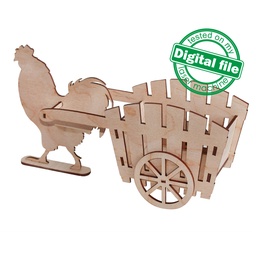 [00185226] DXF, SVG Files for Laser Easter Decor, Rooster Pulling a Cart, Egg Hunt, Vector Projects, Glowforge, Material Thickness 1/8" (3.2mm)