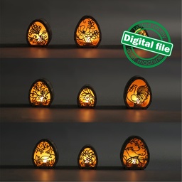 [00185770] DXF, SVG files for laser Big Set of 9 Easter Candle holders, Folk Art Eggs, Glowforge, Material thickness 1/8 inch (3.2 mm)