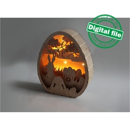 [00185223] DXF, SVG files for laser Light box Egg Hunter, funny easter bunnies, Vector project, Glowforge, Material thickness 1/8 inch (3.2 mm)