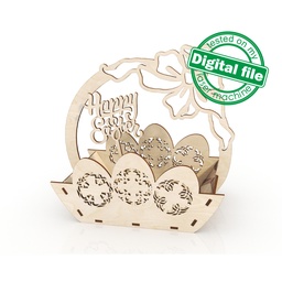 [00187438] DXF, SVG files for laser Easter basket with carved eggs and bow, Vector project, Glowforge, Material thickness 1/8 inch (3.2 mm)