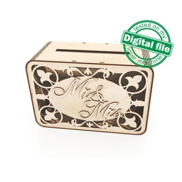 [00187723] DXF, SVG files for laser Wedding card box MR&Mrs, money box, Vector projects, Glowforge, Engagement Card Box, Wedding Decor 1/8 inch(3.2 mm)