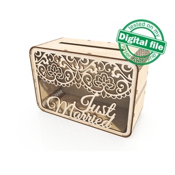 [00187724] DXF, SVG files for laser Wedding card box, money box, Vector projects, Glowforge, Engagement Card Box, Wedding Decor 1/8 inch (3.2 mm)