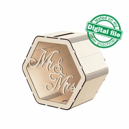 [7772477] DXF, SVG files for laser Personalized Wedding card box, Box for Wedding Reception, Polygon money box, Glowforge, Matherial 1/8 inch (3.2 mm)