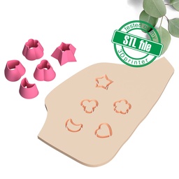 [2002464] Polymer Clay Micro Cutter, Tiny Stud, Super Bundle # 4, Digital STL File For 3D Printing, Moon, Heart, Flower, Star, 5 different designs