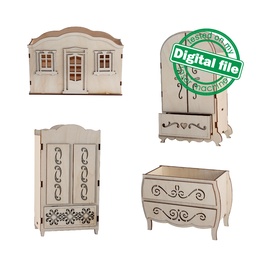 [7772486] DXF, SVG files for laser Desk organizer set, Pen Holder, Doll's Chest of drawers, Cupboard, Flower box, Mather day gift, 4 different design