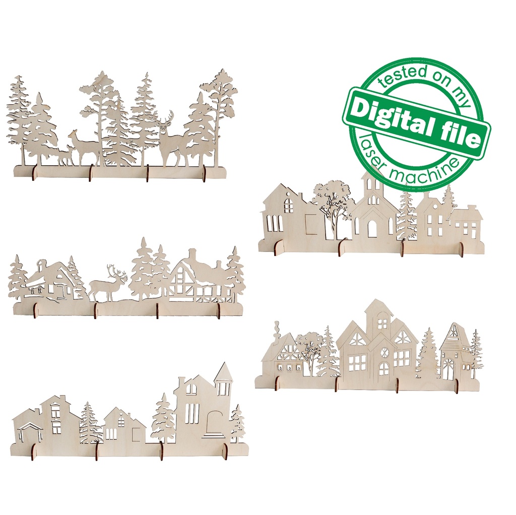 DXF, SVG files for laser Christmas Decoration, Village, Old town ...