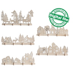 [7772506] DXF, SVG files for laser Christmas Decoration, Village, Old town, Church, Deer, Winter forest, 5 Designs, Material thickness 3.2 / 6.4 mm