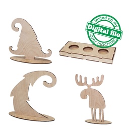 [7772510] DXF, SVG files for laser Christmas decor set, Moose, Trees, Scandinavian style tea light candle holder, Material thickness 1/8 inch (3.2 mm)