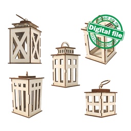 [7772514] DXF, SVG files for laser Lantern Candle Holder, Five different designs, Outdoor, Indoor decor, Glowforge, Material 1/8 inch (3.2 mm)