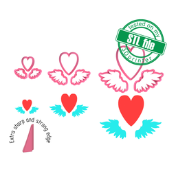 [7772565_A] Heart with wings, Love, St valentine's, 3 Sizes, Digital STL File For 3D Printing, Polymer Clay Cutter, Earrings, Cookie, sharp, strong edge