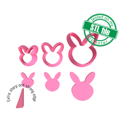 [7772583_A] Easter Bunny, Rabbit, 3 Sizes, Digital STL File For 3D Printing, Polymer Clay Cutter, Earrings, Cookie, sharp, strong edge