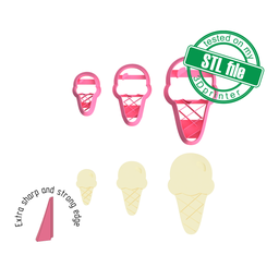 [7772597_A] Ice cream, Summer Time collection, 3 Sizes, Digital STL File For 3D Printing, Polymer Clay Cutter,Studs, Earrings,Cookie, sharp, strong edge