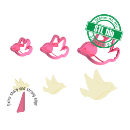 [7772600_A] Dove Bird, cute pets collection, 3 Sizes, Digital STL File For 3D Printing, Polymer Clay Cutter, Earrings, Cookie, sharp, strong edge