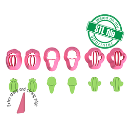 [7772621_A] Cactuses and icecream, Sommer time collection, Digital STL File For 3D Printing, Polymer Clay Cutter, Tiny Stud, sharp, strong edge