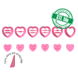 [7772623_A] Valentine Heart stamps, Conversation #1, 6 designs, Digital STL File For 3D Printing, Polymer Clay Cutter, Earrings,Cookie,sharp,strong edge