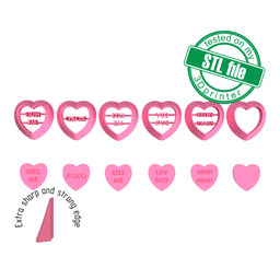 [7772624_A] Valentine Heart stamps, Conversation #2, 6 designs, Digital STL File For 3D Printing, Polymer Clay Cutter, Earrings,Cookie,sharp,strong edge