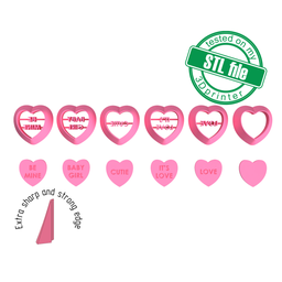 [7772625_A] Valentine Heart stamps, Conversation #3, 6 designs, Digital STL File For 3D Printing, Polymer Clay Cutter, Earrings,Cookie,sharp,strong edge