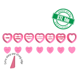 [7772626_A] Valentine Heart stamps, Conversation #4, 7 designs, Digital STL File For 3D Printing, Polymer Clay Cutter, Earrings,Cookie,sharp,strong edge