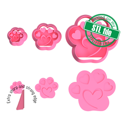 [7772628_A] Pet Puppy Paw with Heart, Love, St valentine's, Digital STL File For 3D Printing, Polymer Clay Cutter, Earrings, Cookie, sharp, strong edge