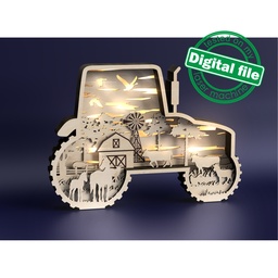 [7772657] DXF, SVG files for laser Light Box Farm animals, cow, horse, sheep, goat & pig, tractor,Glowforge, Multi-Layered Ornament pattern, Shadowbox