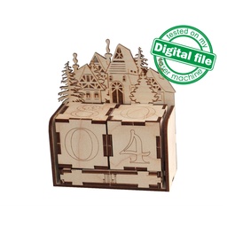 [00186767] DXF, SVG file for laser Wooden Advent calendar Village, Perpetual calendar, Christmas countdown, Days until Christmas, Plywood or MDF 3.2 mm
