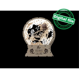[7772665] DXF, SVG files for laser Light Up Snow Globe The ocean is calling, turtles, underwater world, corals, seahorse, nursery decor, night lamp