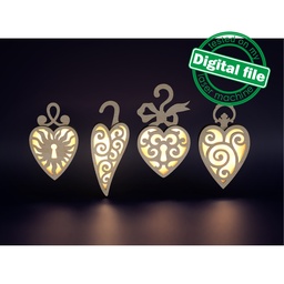 [7772667] DXF, SVG cutting files for 4 hearts for Valentine's Day, Christmas tree decorations, cute souvenir, light decor, earrings, Any thickness material