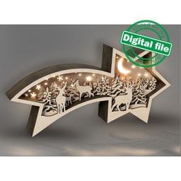 [7772671] DXF, SVG files for laser Family deer in the forest, Layered wooden light box, Shadow box, Star of Bethlehem, Christmas, Winter decoration