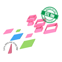 [2003777] Rhombus, 5 Sizes, Digital STL File For 3D Printing, Polymer Clay Cutter, Earrings, Cookie, sharp, strong edge