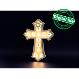 [7772685] DXF, SVG files for laser Personalised Light Cross, Bethlehem star, Layered Ornament pattern, shadow box, Led lantern,Material 1/8'' (3.2 mm)