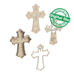 [7772686] DXF, SVG files for laser. Big set Personalized Light Cross, Star of Bethlehem, Layered Pattern, Shadow Box, LED Light, 1/8"(3.2mm) Material
