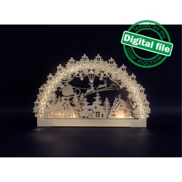 [7772688] DXF, SVG file for laser Electrically Illuminated Light Arch, Schwibbogen, Centerpiece, Multilayered Ornament, Winter Forest, flying reindeer