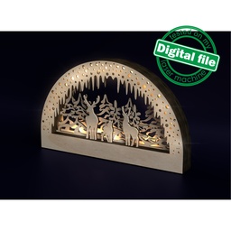 [7772690] DXF, SVG file for laser Electrically Illuminated Light Arch, Schwibbogen, Centerpiece, Light-up Christmas, Family deer in the forest