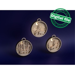 [7772696] DXF, SVG files for laser Illuminated Christmas Ornament, Layered wooden decoration, Tree, Fox, Bear, Wolf, Moon, Star,personalized engraving