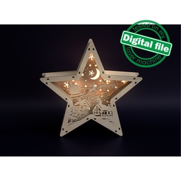 [7772698] DXF, SVG files for laser DIY Marquee Star Light,Santa Claus,flying reindeer,sleigh,old village,winter forest,moon,stars,Shadow Box,Christmas