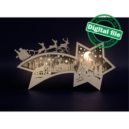 [7772701] Laser DXF, SVG Files Old Village, Flying Reindeer, Santa, Winter forest, Multilayer Wooden Light Box, Shadow Box Star of Bethlehem,Christmas