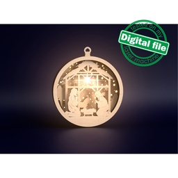 [7772707] DXF, SVG files for laser Light-Up Christmas Ornament, Bethlehem star, Baby Jesus, Nativity Scene, Deva Maria, Glowforge, Layered pattern