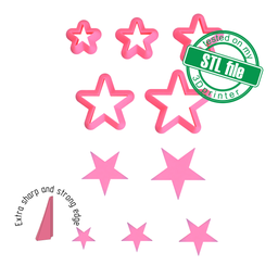 [7772708_A] Basic Shapes Stars, 5 Sizes, Digital STL File For 3D Printing, Polymer Clay Cutter, Earrings, Cookie, sharp, strong edge