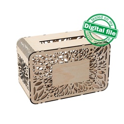 [7772712] DXF, SVG files for laser Wedding card box, money box, Engagement Card Box, openwork, carved, leaves, Glowforge, Material 1/8'' (3.2 mm)