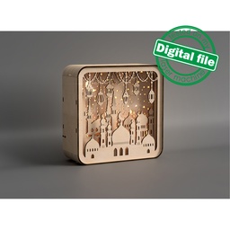 [7772713] DIY Islamic Lightbox, Ramadan Shadow Box, Two different sizes DXF, SVG files for laser, Eid Mubarak, Decoration Idea, Material 1/8'' (3.2mm)