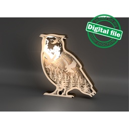[7772714] DXF, SVG files for laser Light Box Owl,forest,mountains, glowing moon,eagles, Multi-Layered Ornament pattern, Shadowbox. 2 Different designs