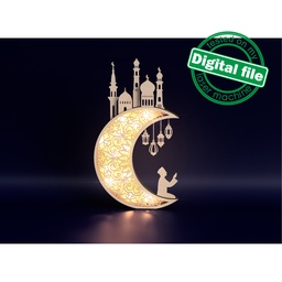 [7772718] DXF, SVG files for laser Light-Up Crescent moon, Islamic Lightbox, Ramadan Shadow Box, Eid Mubarak, Multi Layered Ornament, Muslim, mosque
