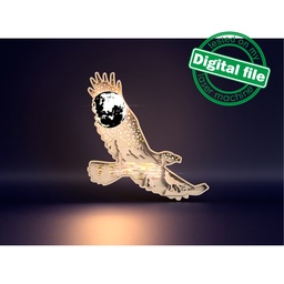 [7772719] DXF, SVG files for cutting Light Multi-Layered Ornament Eagle, forest, mountains, glowing moon, wolves,  lake, Shadowbox, laser, plotter