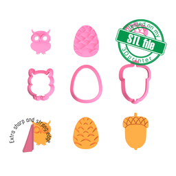 [7772724_A] Owl, acorn, cone, Forest collection, Digital STL File For 3D Printing, Polymer Clay Cutter, Earrings, Cookie, sharp, strong edge