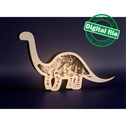 [7772726] DXF, SVG files for cutting Dinosaur with light, Personalized Nursery Decor, Baby Shower, Animal Multi-Layered Ornament pattern, Shadowbox