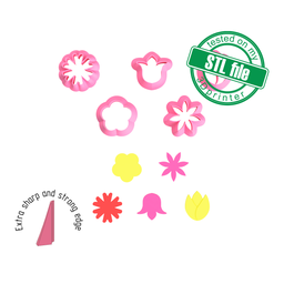 [7772736_A] Set of flowers, Digital STL File For 3D Printing, Polymer Clay Cutter, Earrings, Cookie, sharp, strong edge
