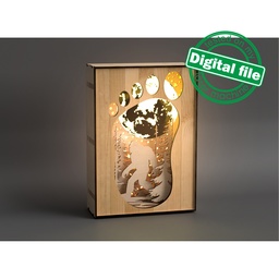 [7772740] DXF, SVG files for 3D Laser Cut Large Wood Shadow Box, Multilayered Wood Sculptures, Forest, Big Foot, Sasquatch, Glowing Moon, Material 3mm