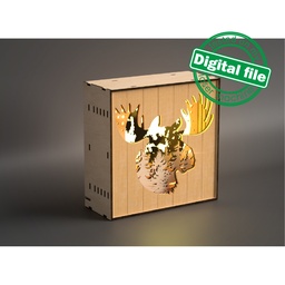 [7772747] DXF, SVG files for laser Shadow box Moose, Elk, Glowing Moon, Forest, Layered Wood Sculptures, Xtool, Glowforge, Material 1/8'' (3mm)